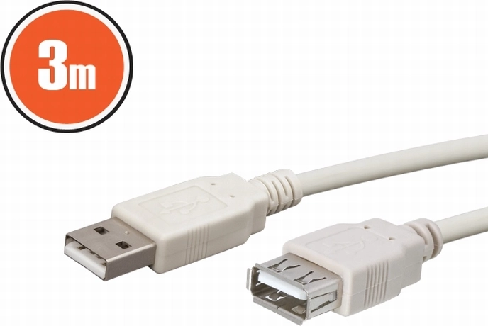 Cable alargador USB-A, 3 m, blanco