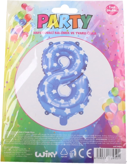 Globo inflable azul número 8 con estrellitas