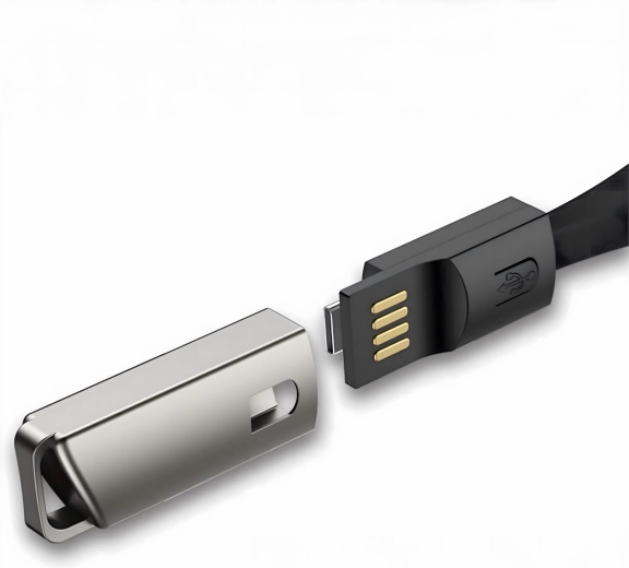 Cable llavero y cordón USB‑C a USB‑A para carga rápida y transferencia de datos