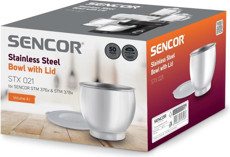 Bol de acero inoxidable Sencor con tapa para robots de cocina STM 376x y 378x