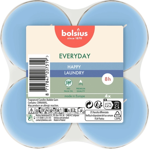 Velas de té maxi Happy Laundry, set de 4 unidades
