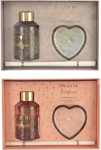 Set de regalo: difusor y vela con motivo de corazón