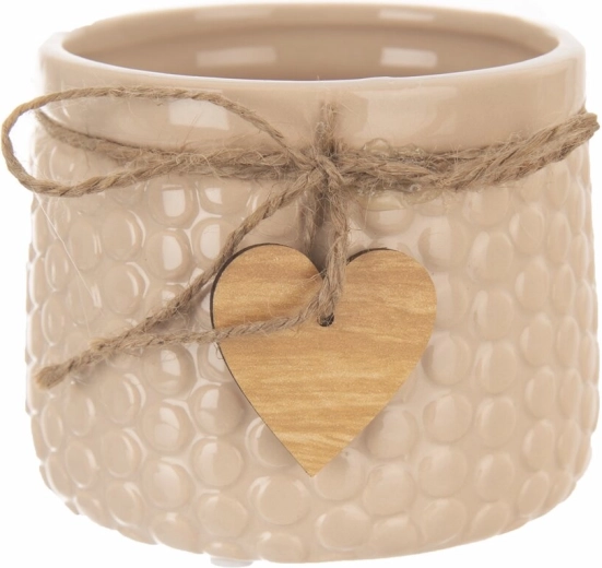 Maceta decorativa de cerámica y madera beige 9 × 9 × 11 cm