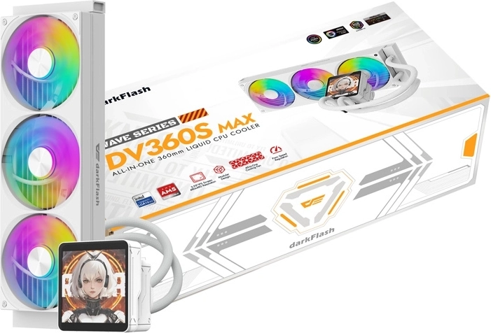 DarkFlash DV360S Max disipador líquido blanco para CPU 360 mm con pantalla LCD
