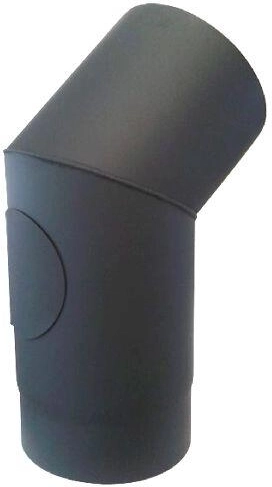 Codo de chimenea con orificio de limpieza 150 mm, 45°, acero 1,5 mm, negro