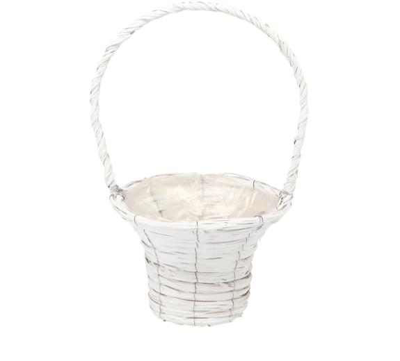 Cesta blanca de mimbre como cubremaceta 26 × 46 cm