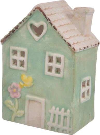 Portavelas cerámico con forma de casita verde 17 cm