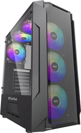 Caja de PC Darkflash LEO negra con panel de vidrio e iluminación RGB