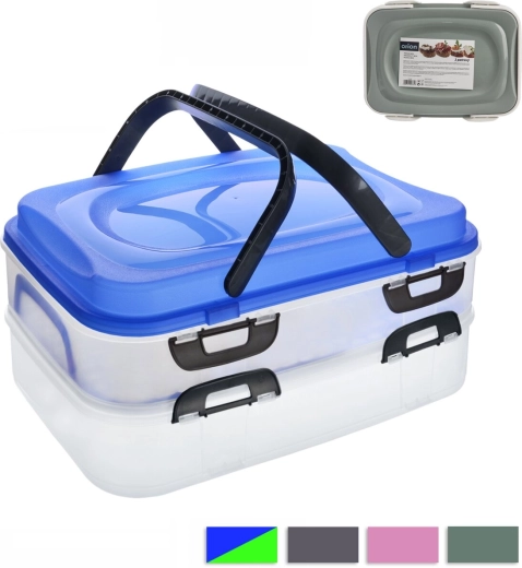 Caja de picnic de plástico de 2 niveles con asas, colores surtidos