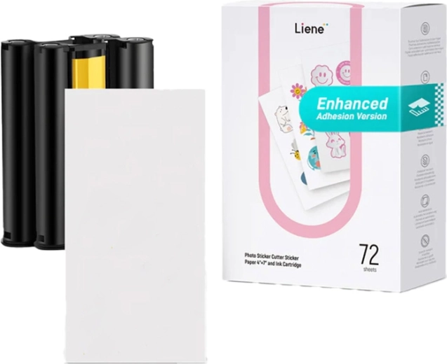 Papel fotográfico autoadhesivo Liene PixCut 4×7, 72 hojas + 2 cartuchos de tinta