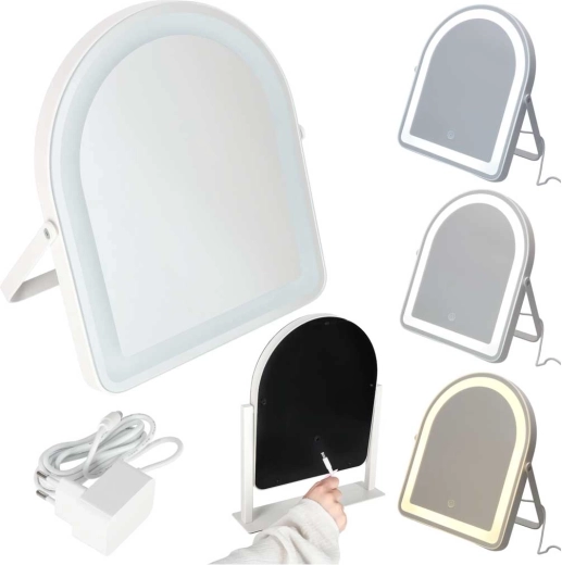 Espejo cosmético LED de mesa para maquillaje con control táctil 12 V blanco - 1 unidad