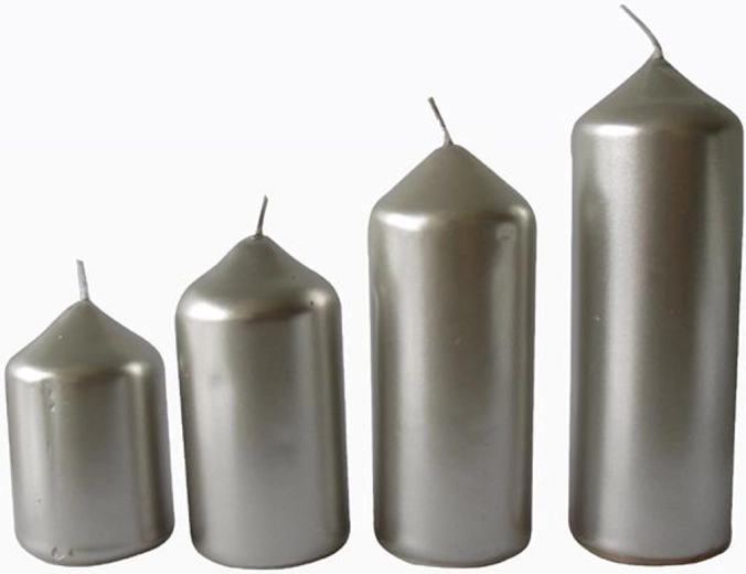 Velas de Adviento PROVENCE, plateadas, diámetro 4 cm, set de 4 tamaños