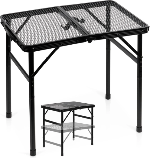 Mesa turística plegable Vilde 2 en 1 con altura regulable negra 60 × 40 cm