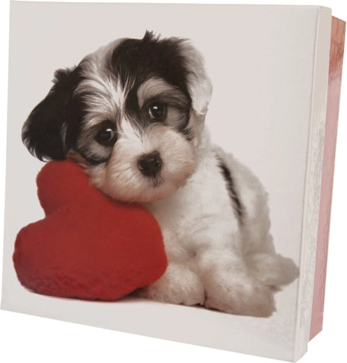 Caja de regalo de papel con motivo DOG blanco-roja 20 × 20 × 8 cm