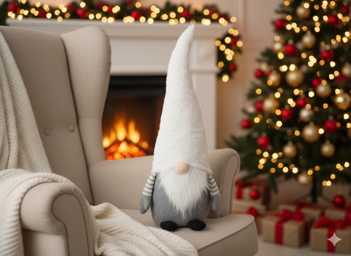 Gnomo navideño 70 cm blanco‑gris