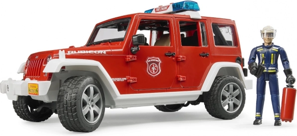 Jeep Wrangler de bomberos rojo con figura y accesorios