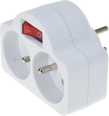 Adaptador duplicador de enchufe con interruptor ON/OFF, 2 tomas, blanco
