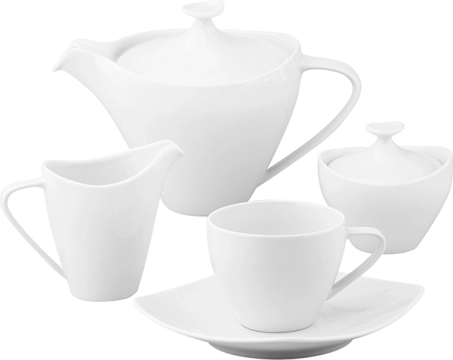 Juego de café MariaPaula moderna blanco cuadrado 15 piezas para 6 personas