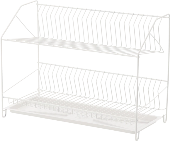 Escurridor metálico de platos de dos niveles 50 cm, blanco