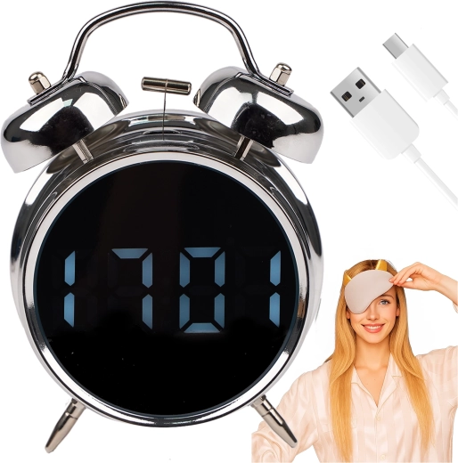 Despertador digital retro Izoxis con campanas metálicas y pantalla LED - 1 pieza