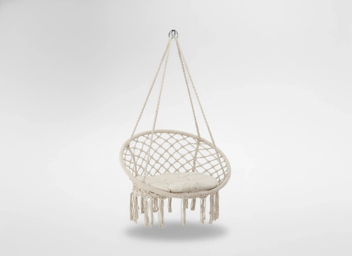 Sillón colgante tipo nido con cojín, beige