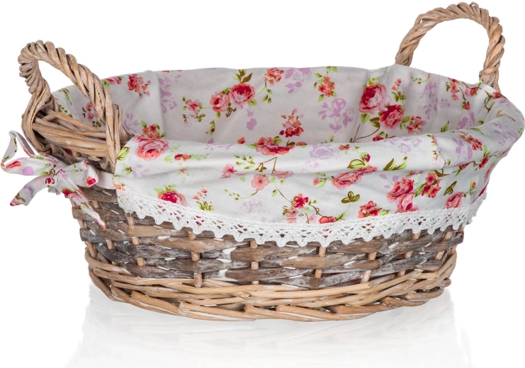 Cesta redonda de mimbre con tela ROSES 30 × 12 cm con asas