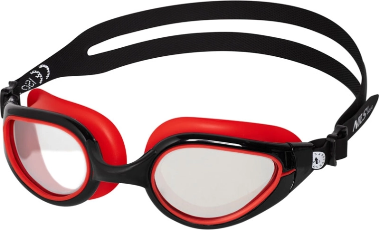 Gafas de natación NILS Aqua con anti-fog y protección UV, negro/rojo