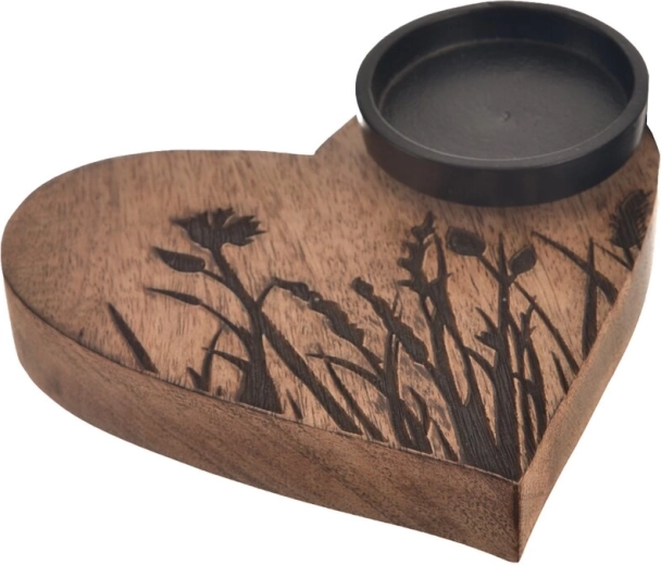Portavelas Louka con forma de corazón de madera de mango y metal