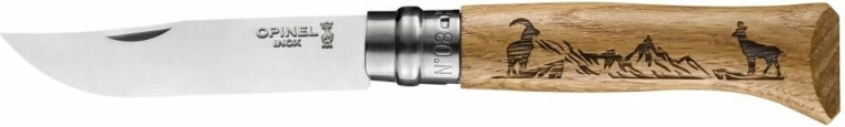 Opinel N°08 Inox Animalia navaja de bolsillo 8,5 cm, madera de roble, motivo de rebeco