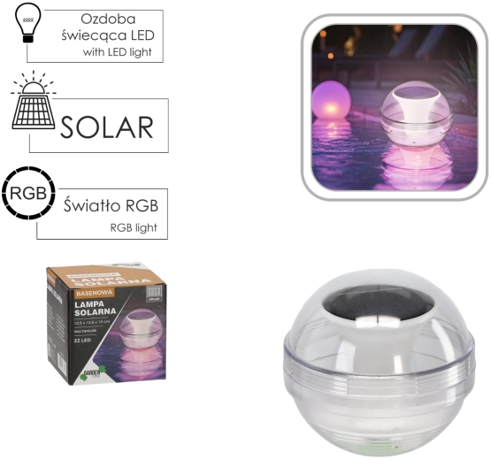 Luz LED solar flotante para piscina de 10,5 cm, 22 LED, multicolor