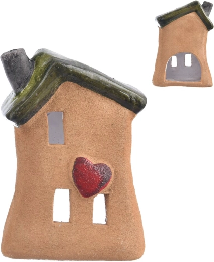 Portavelas de cerámica en forma de casita beige