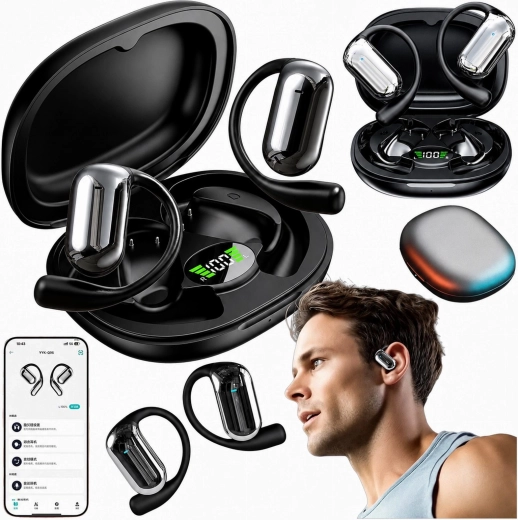 Auriculares inalámbricos Bluetooth intraaurales con estuche de carga y traductor IA, negro