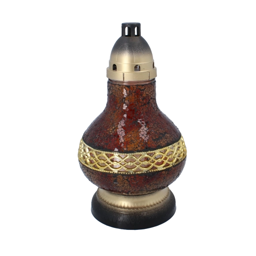 Farol funerario de vidrio tipo jarra mini marrón‑dorado
