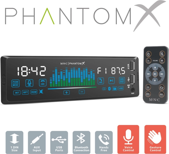 Autorradio MNC PhantomX 1 DIN con control por gestos y Bluetooth