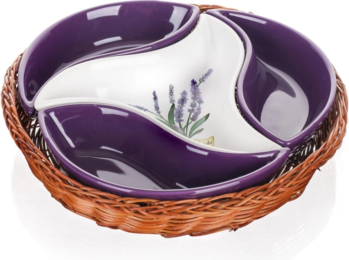 Juego de cuencos de servir LAVENDER en cesta de mimbre, diámetro 23 cm