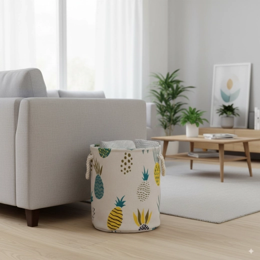 Cesta textil para la ropa y los juguetes con motivo de piñas, plegable, 35 × 40 cm