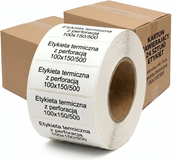 Etiquetas térmicas 100 × 150 mm, rollo 500 uds., caja 24 rollos
