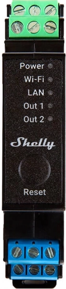 Shelly Pro 2PM relé de dos canales para carril DIN con WiFi/LAN y medición de potencia