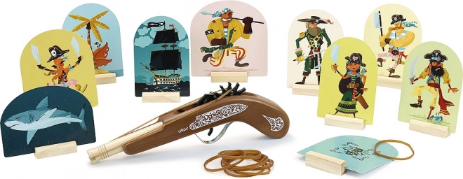 Pistola pirata de madera Vilac con gomas elásticas y diana
