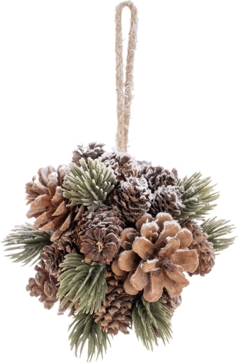 Decoración navideña colgante bola de piñas snow 12 cm