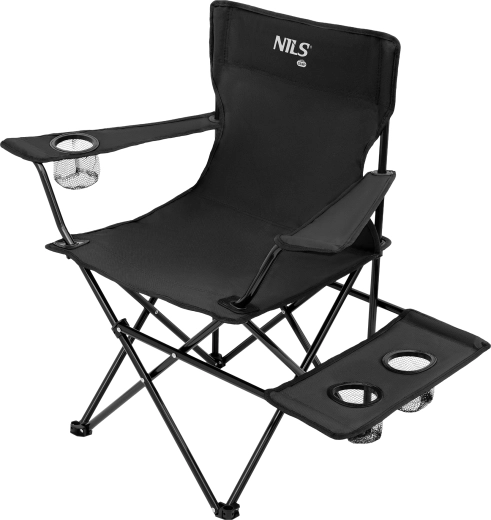 Silla de camping plegable NILS Camp con mesa lateral, negra