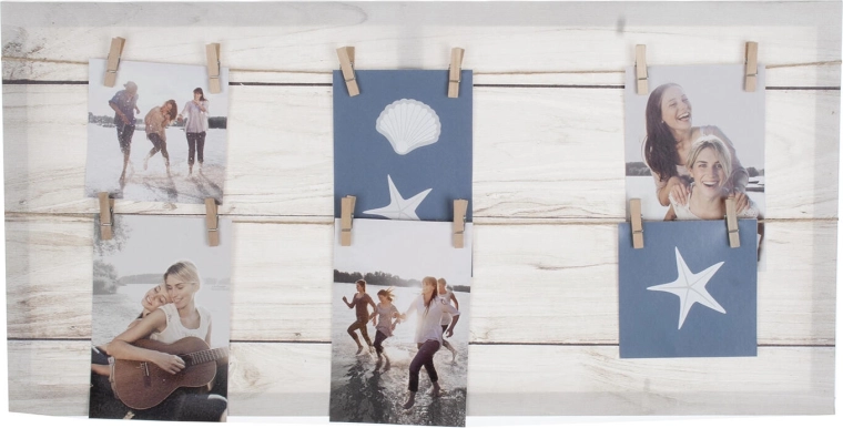 Panel de fotos 30 × 60 cm con cuerda y pinzas