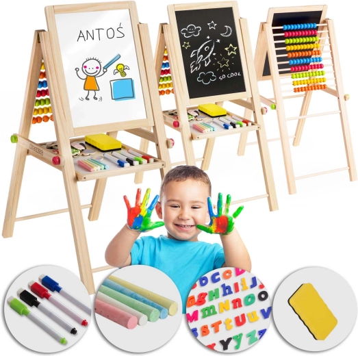 Pizarra plegable magnética y de tiza para niños Ricokids con ábaco
