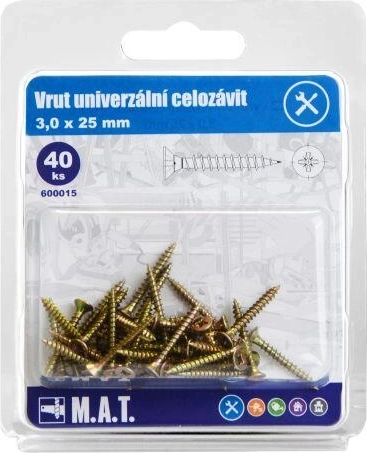 Tornillos universales de rosca completa 3,0 × 25 mm, zincados, 40 uds.
