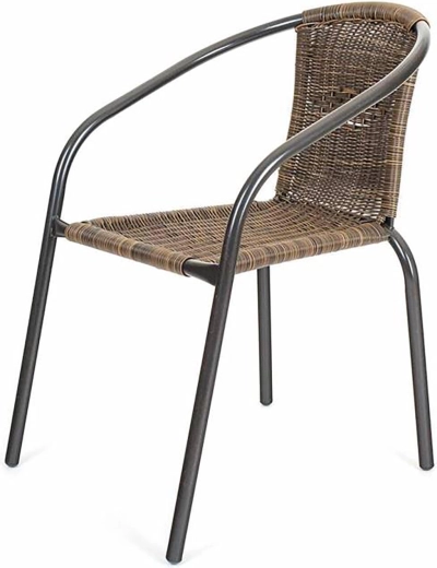 Silla de jardín de acero y ratán sintético, marrón, 64 × 53 × 73 cm