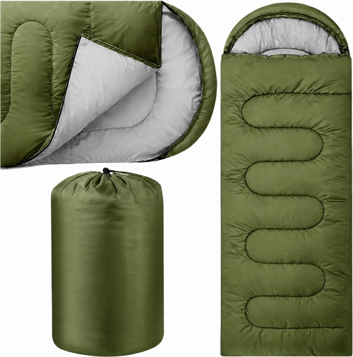 Saco de dormir turístico tipo momia 2 en 1 con capucha 210 × 70 cm, verde