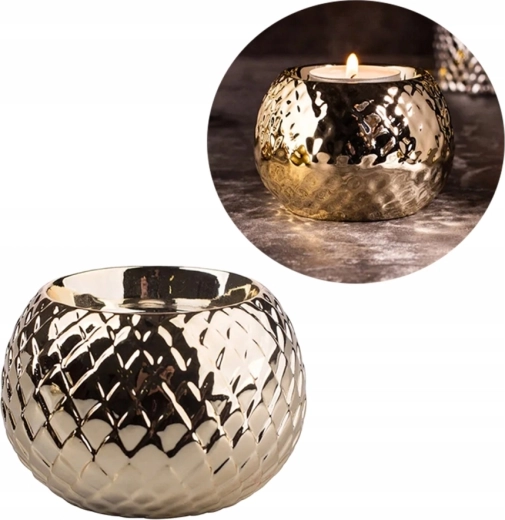 Portavelas de porcelana con relieve en acabado dorado