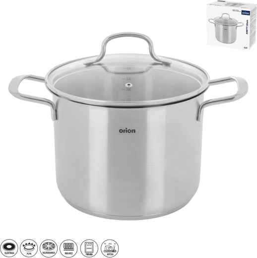 Olla de acero inoxidable Anett Glass 4,8 l con tapa de vidrio