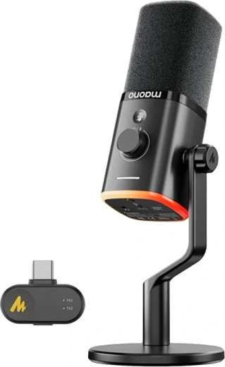 Maono PD100W micrófono dinámico inalámbrico y USB negro