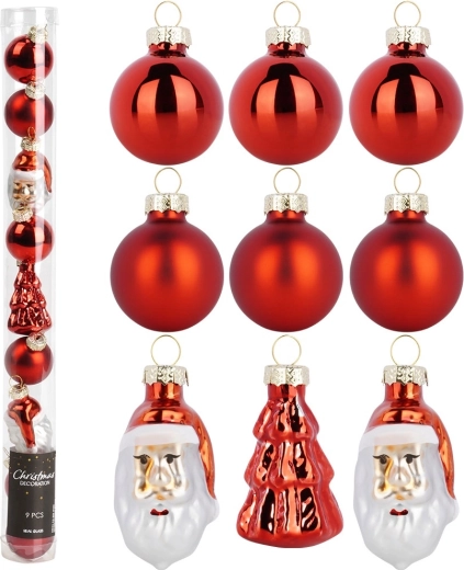 Adornos navideños irrompibles rojos 3–5 cm, set de 9 uds.